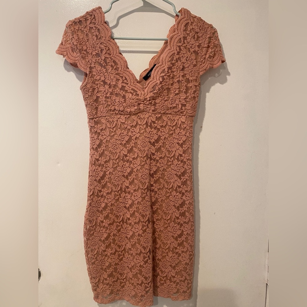 Pinky nude floral pattern short dress